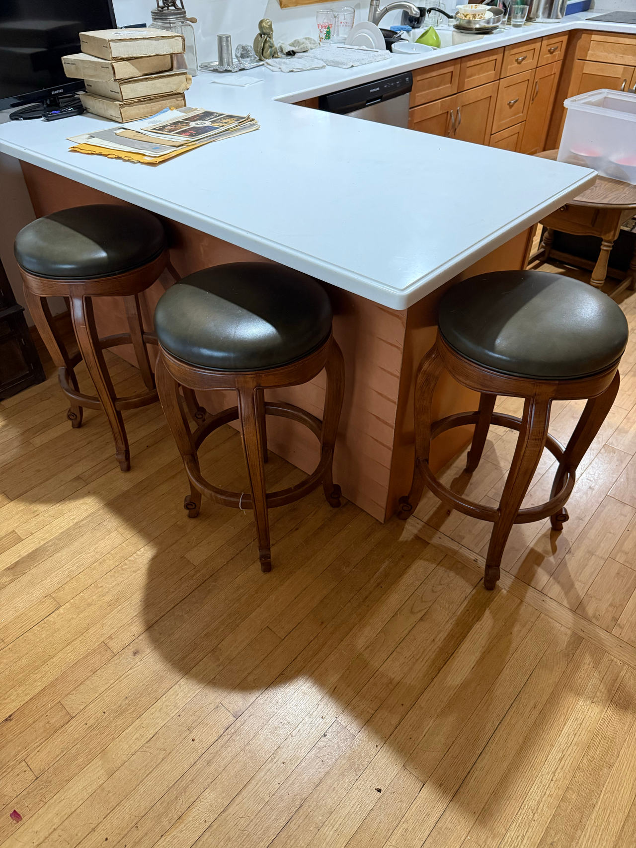 Traditional Wood Swivel Bar Stools - Set of 3 Hancock & Moore