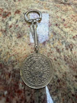 Vintage Alpaca Silver Aztec Calendar Keychain - Image 1