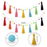 Syhood 3 Pcs Colorful Boho Tassel Garland Rainbow Pom Pom Each 50'' Colorful - Image 2