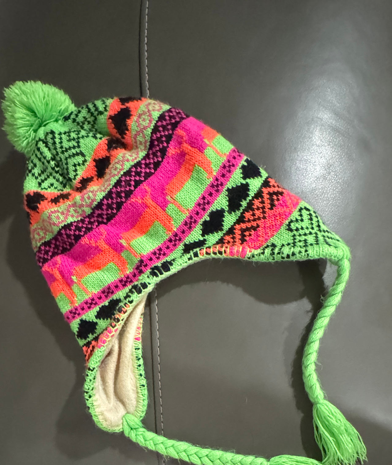 Neon Llama Knit Peruvian Beanie Hat