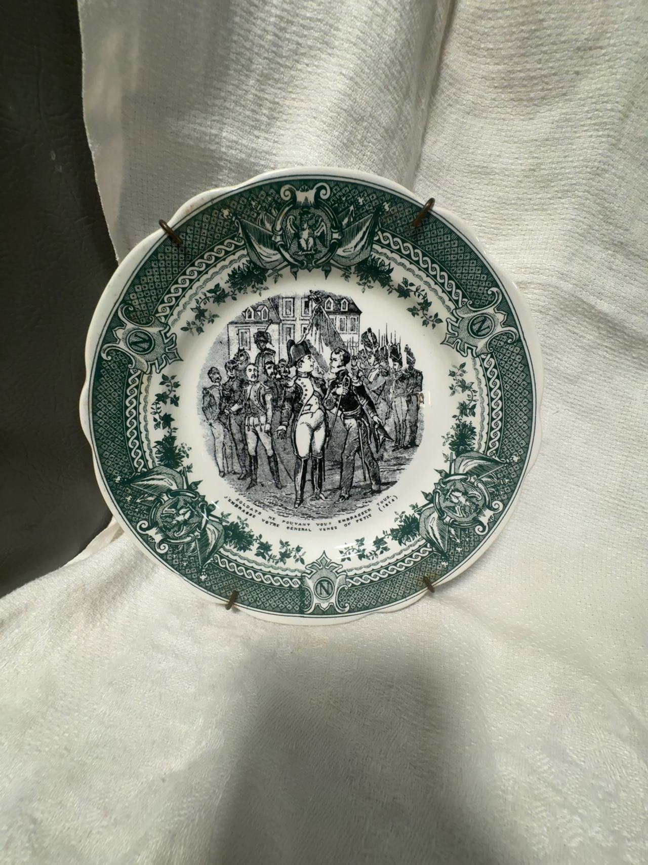Sarreguemines Napoleon Green and Black Transferware Plate