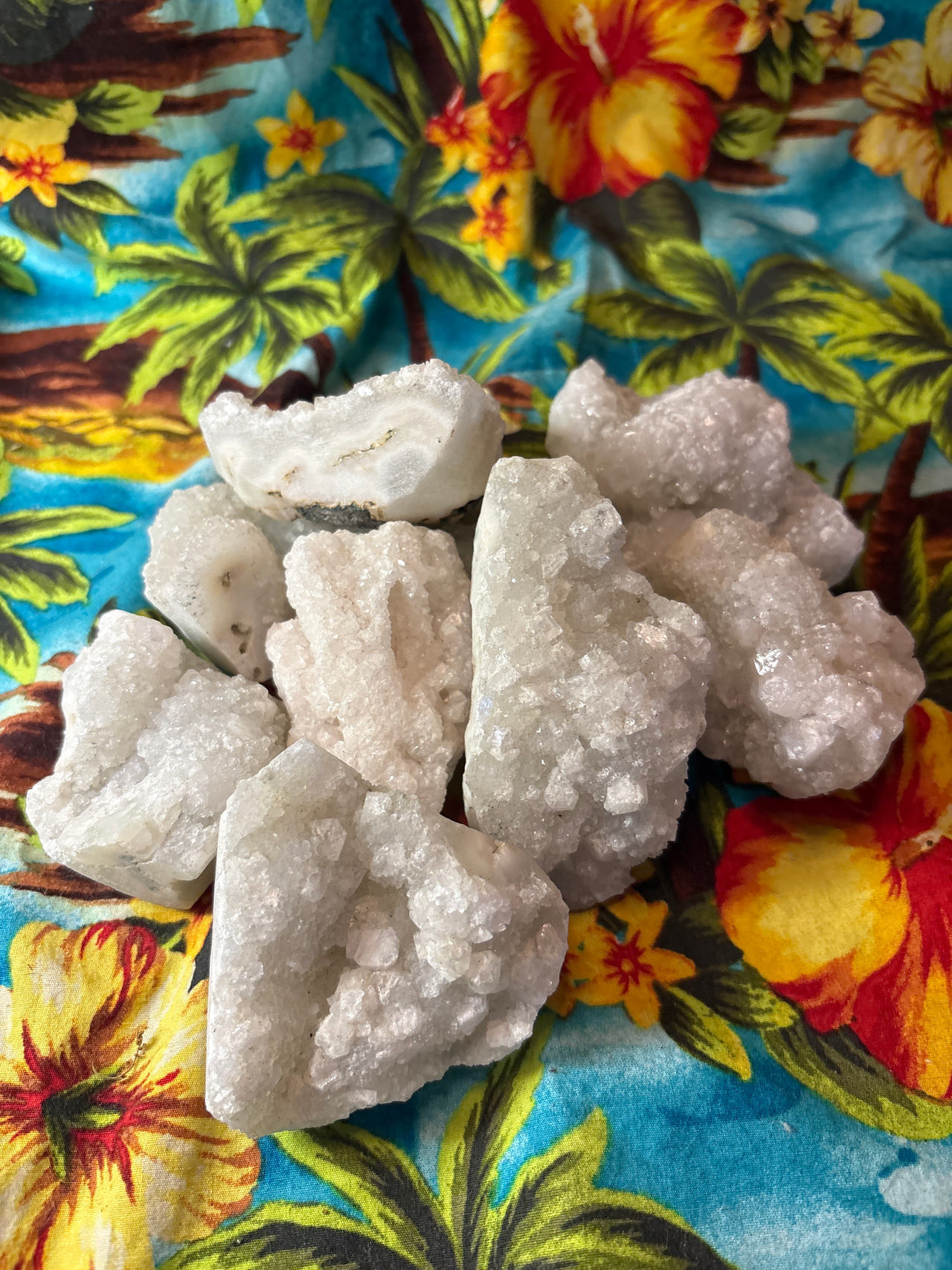 2LB Natural White Druzy Quartz Crystal Lot – 9 Geode Pieces Sparkling Mineral