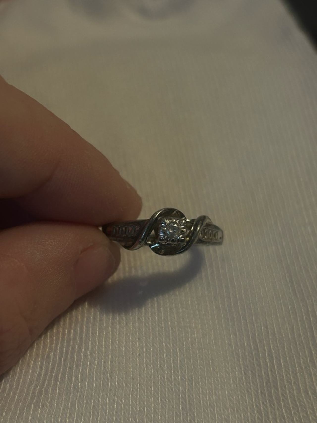 ~"925"~STERLING SILVER~DIAMOND~SOLITARE~&~BAGUETTE~ACCENTS~RING~SIZE~7.5