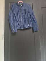 Black Rivet Navy Blue Faux Leather Moto Jacket - Image 2
