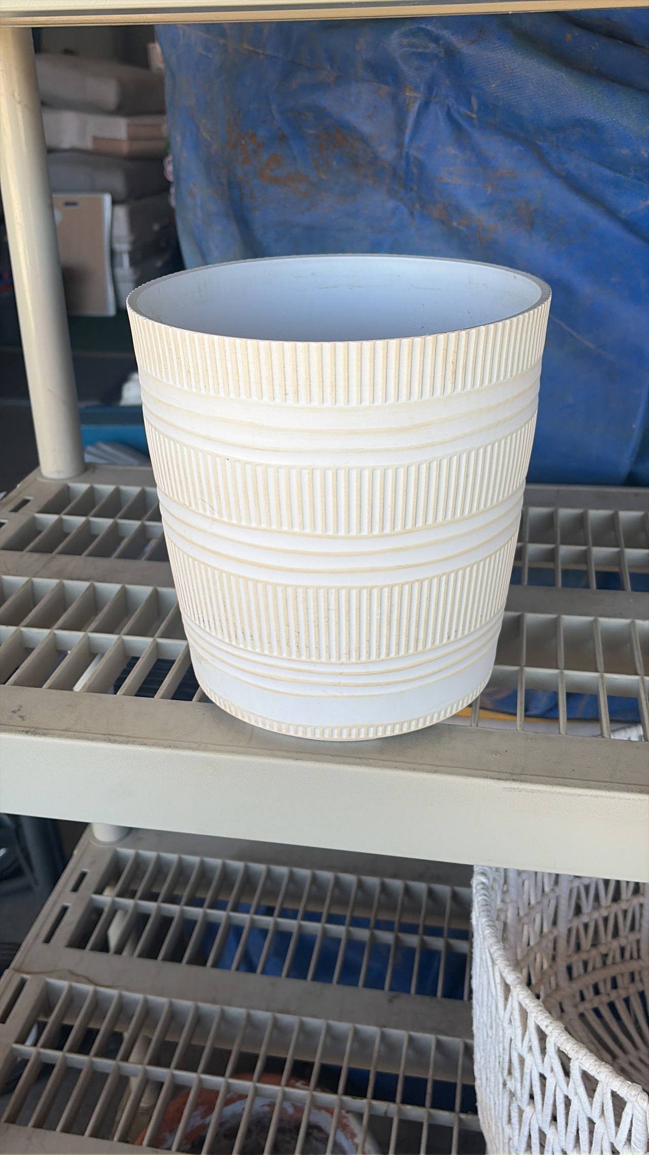 White Ribbed Ceramic Planter Pot
