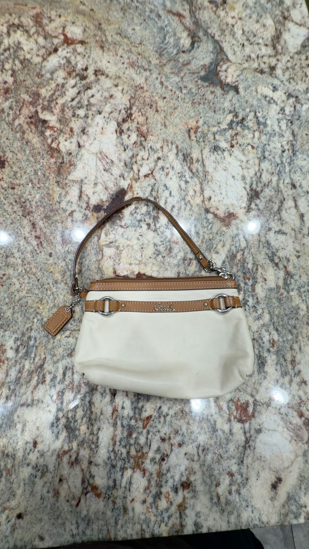 Coach Green and Red Leather Clutch with Wrist Strap