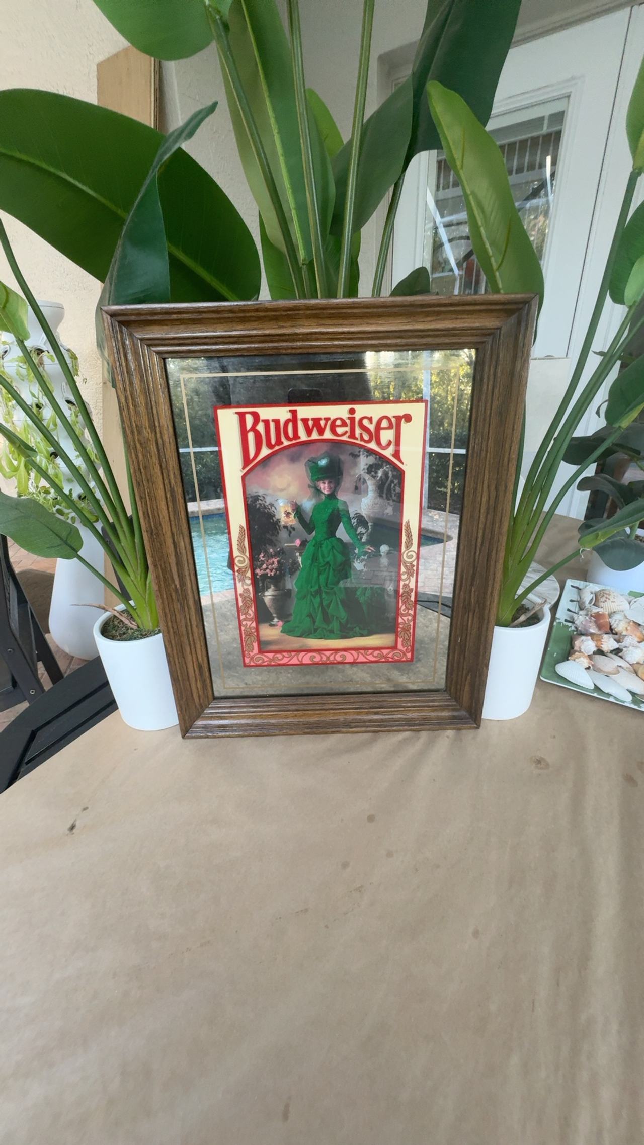 Budweiser Vintage Bar Mirror Lady in Green