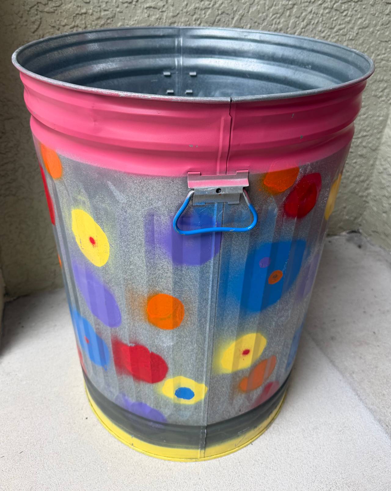 Steel Trash Can 32 Gallon Hand-Painted Galvanized