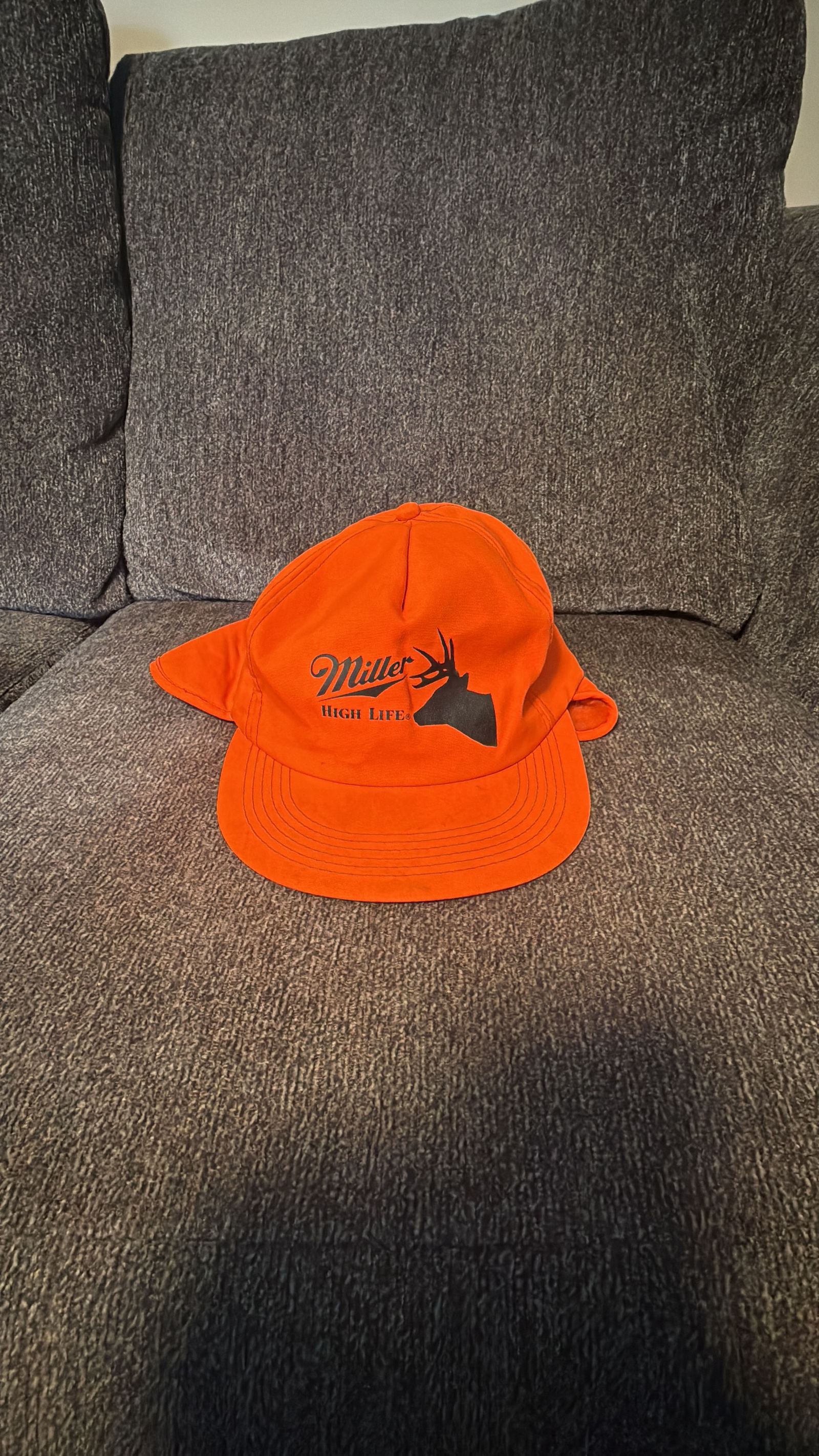 Miller High Life Vintage Blaze Orange Hunting Hat winter ear cover 6 7/8 - 7 1/2