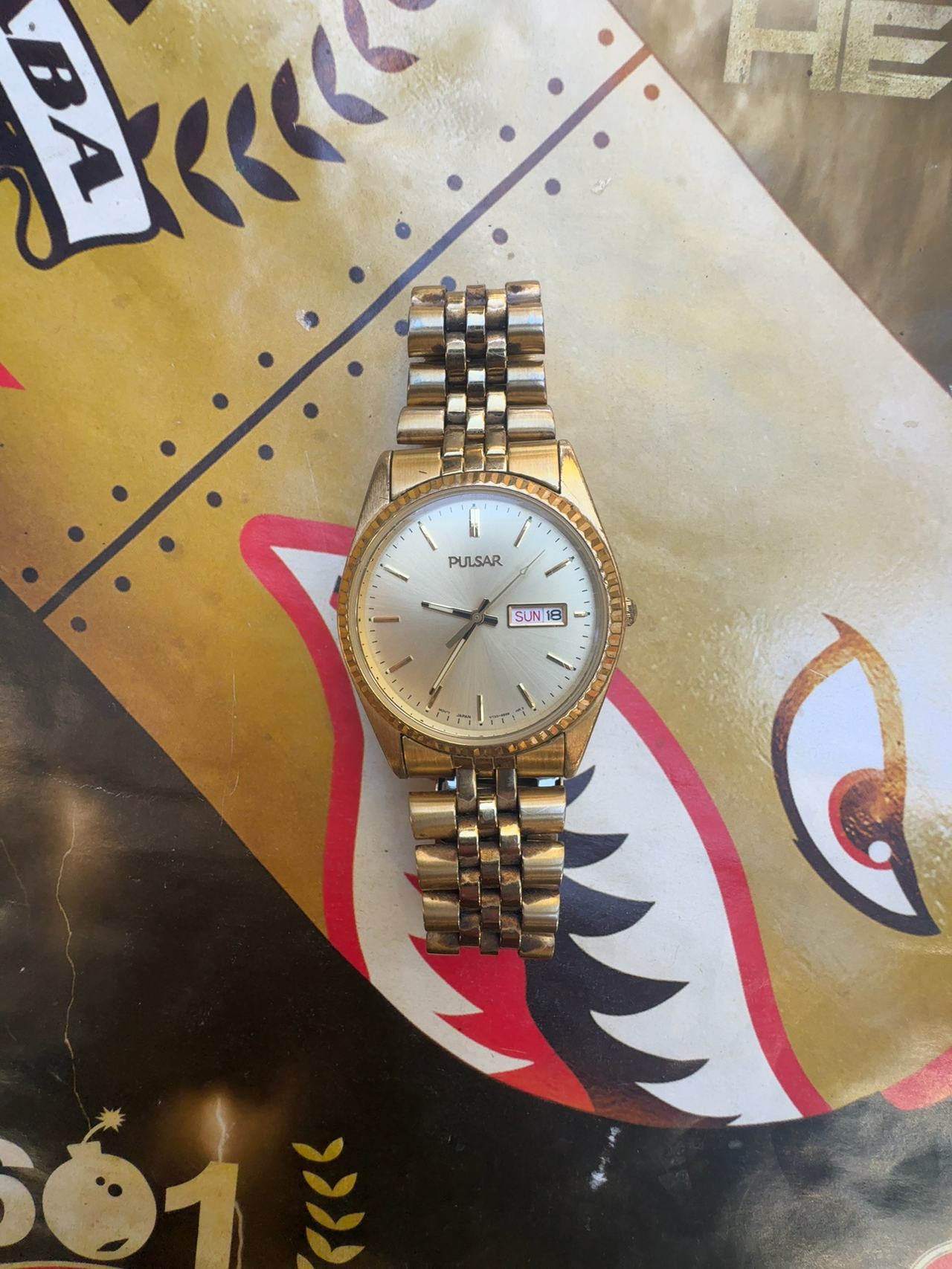 Pulsar Vintage Gold Tone Day Date Presidential Style Watch