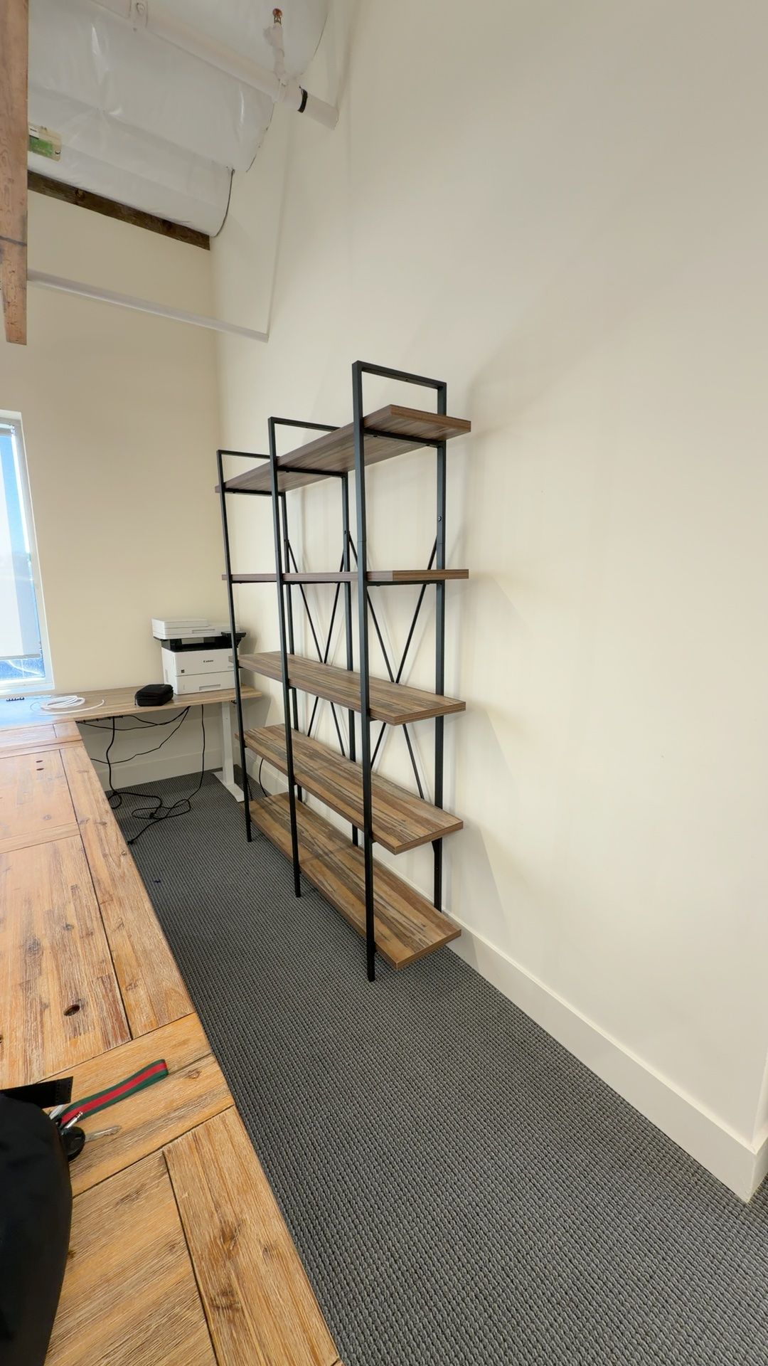 Bed Bath & Beyond Metal Frame Rustic Mid-Century 5-Tier Bookcase Walnut Finish