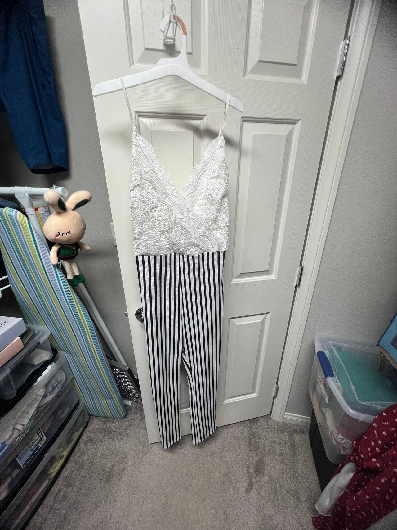 Women's Lace Top Striped Jumpsuit