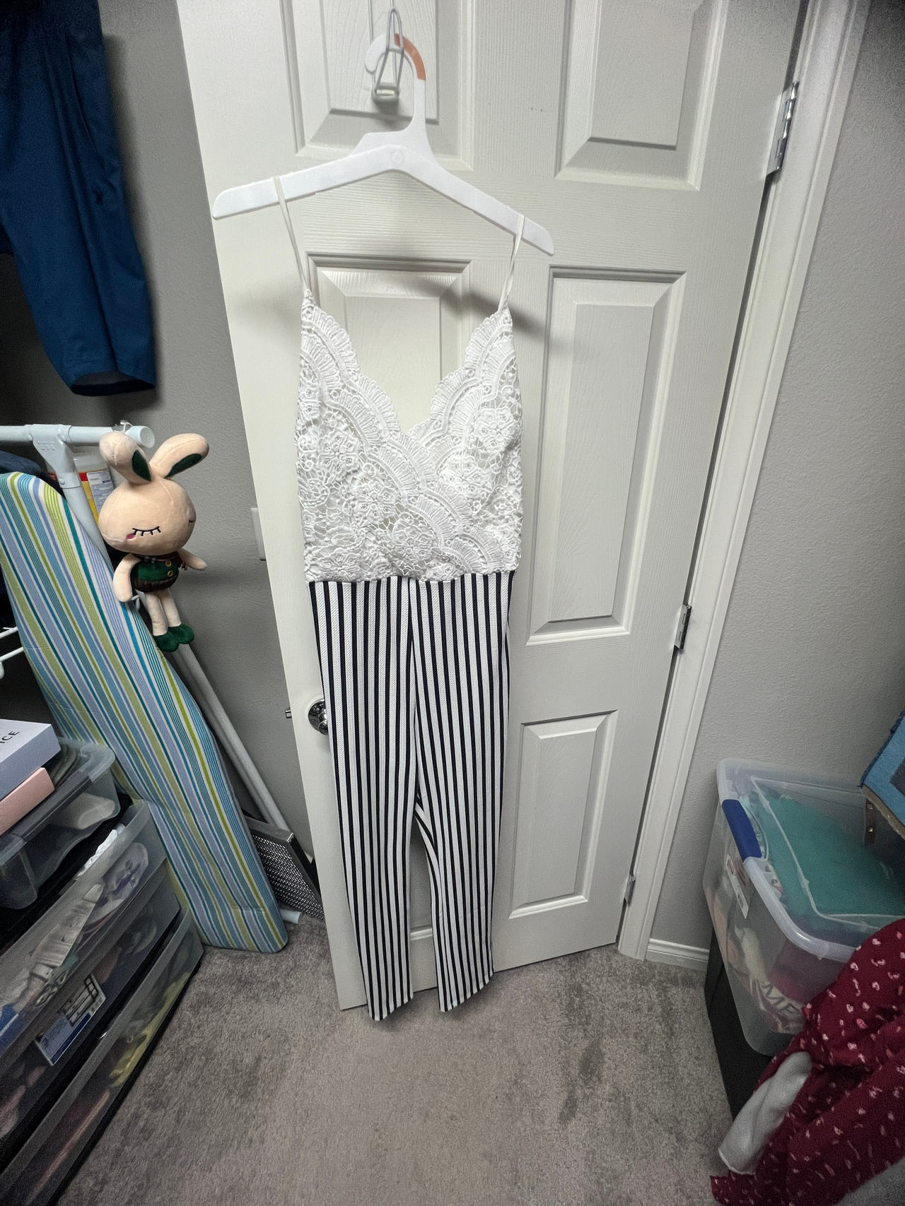 Women's Lace Top Striped Jumpsuit