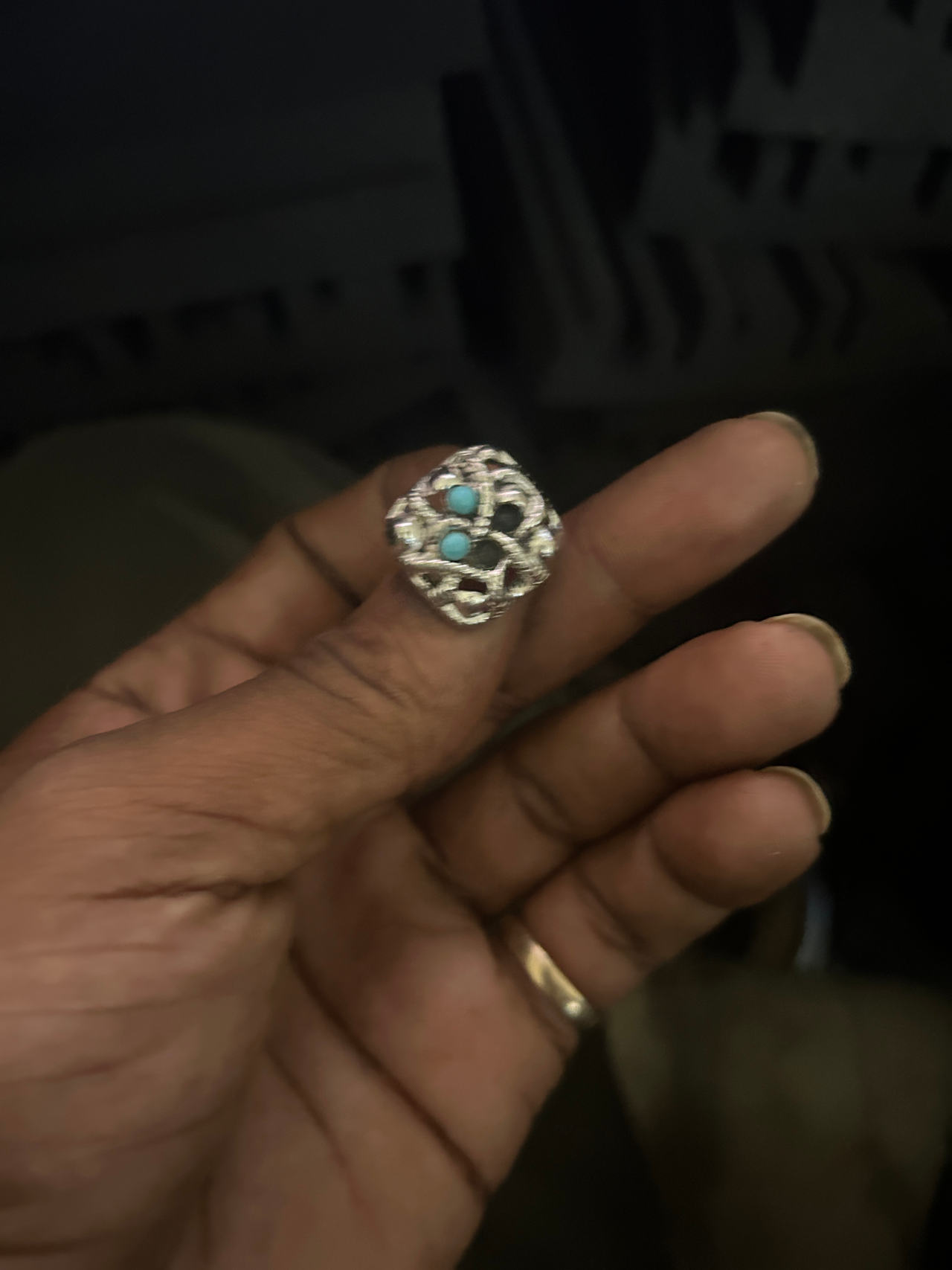 Vintage Turquoise Openwork Silver Ring