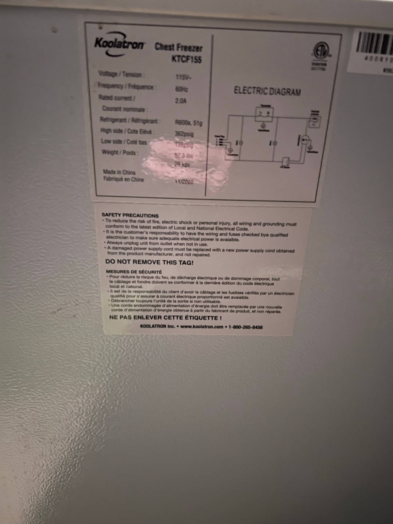 Koolatron 5.5 cu ft Chest Freezer