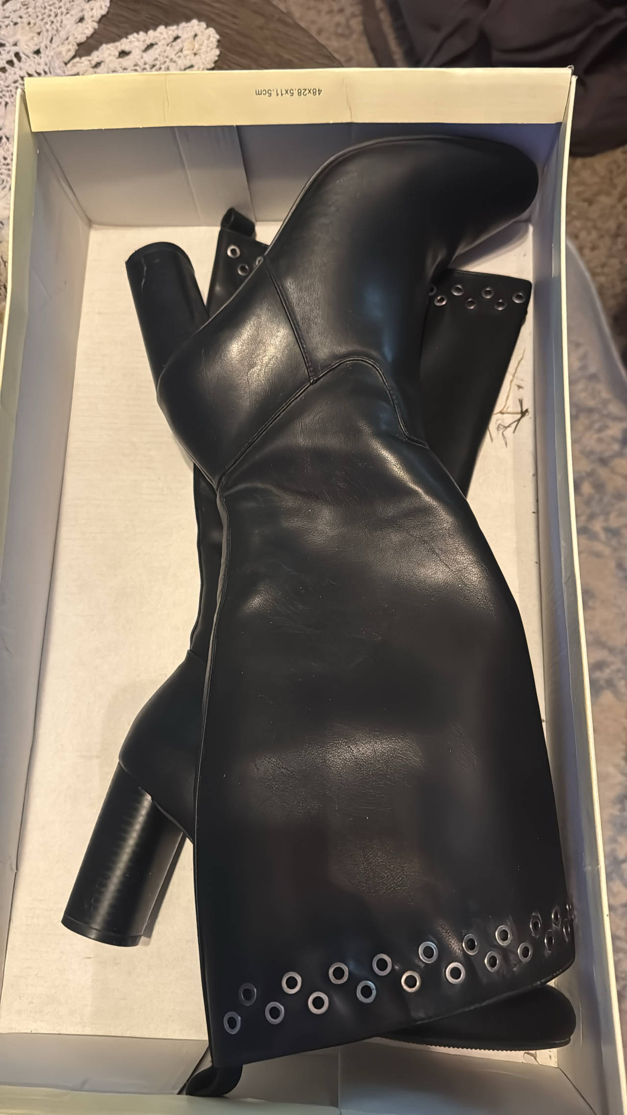 Black Knee High Grommet Block Heel Boots