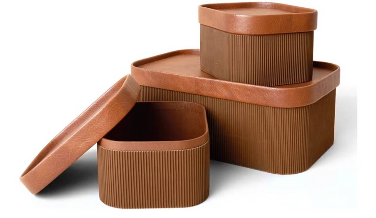 LA JOLIE MUSE Fluted Cardboard Storage Baskets Set of 3 Chocolate Brown