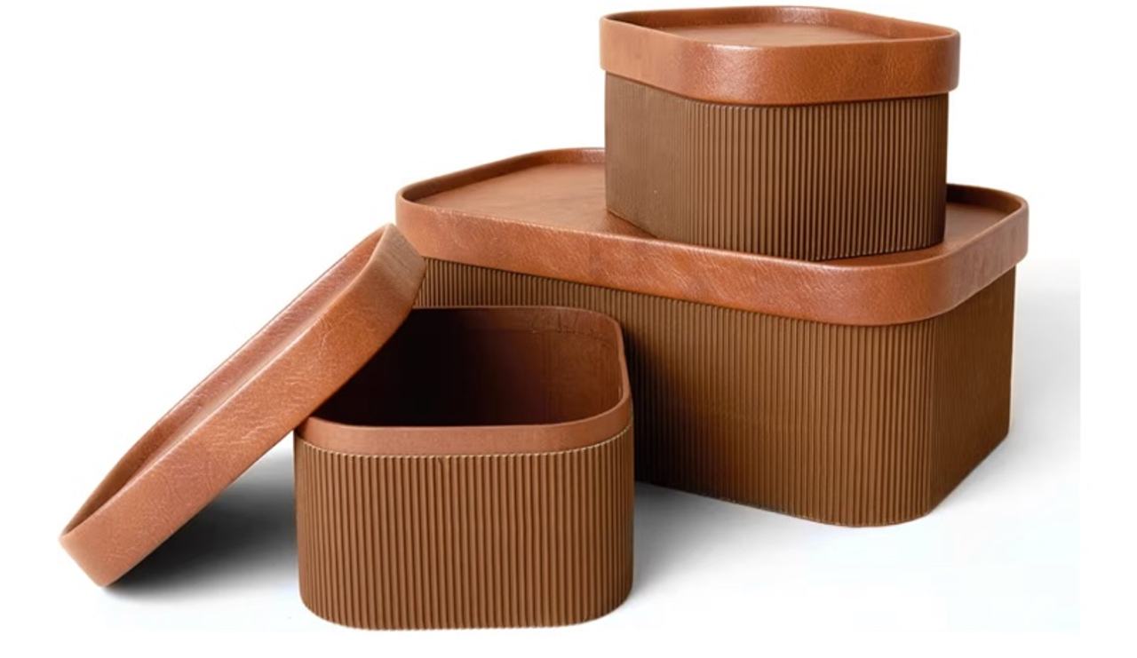 LA JOLIE MUSE Fluted Cardboard Storage Baskets Set of 3 Chocolate Brown
