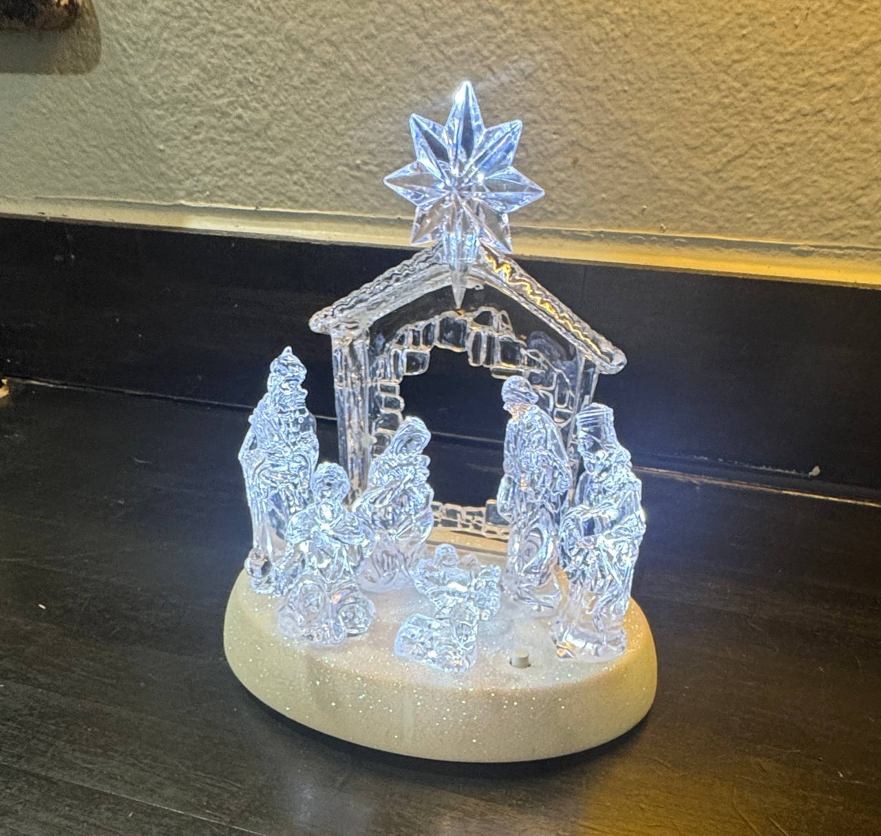 LED Lighted Acrylic Nativity Scene with Glitter Base