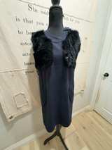 Twinkle Black Wool dress with Open rabbit fur Vest - Image 1