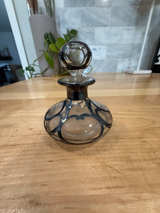 Vintage Silver Overlay Glass Perfume Bottle with Stopper - Image 1