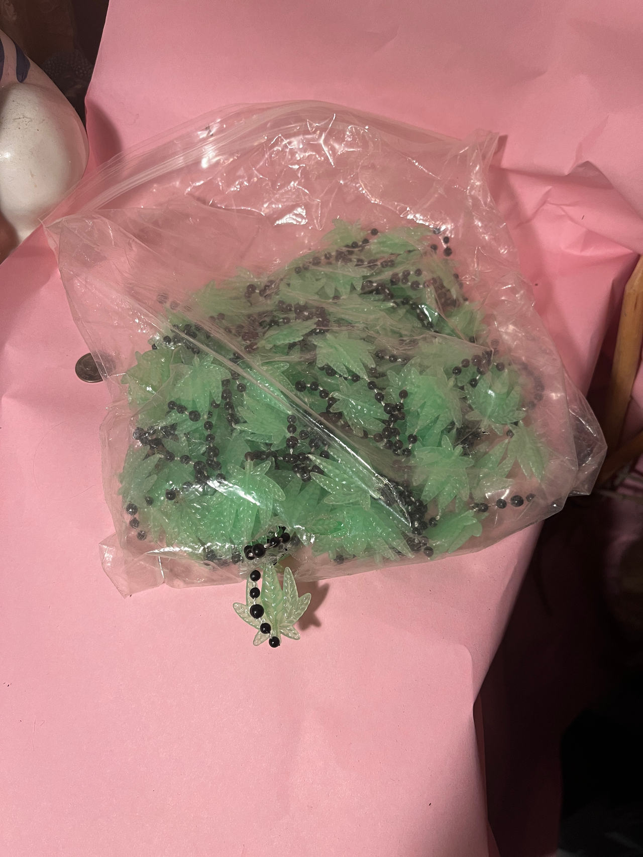 Green Pot Leaf Glow-in-the-Dark Hanging Beads