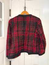 Anne Klein Red Black Plaid Open Front Coat Size 4 - Image 2