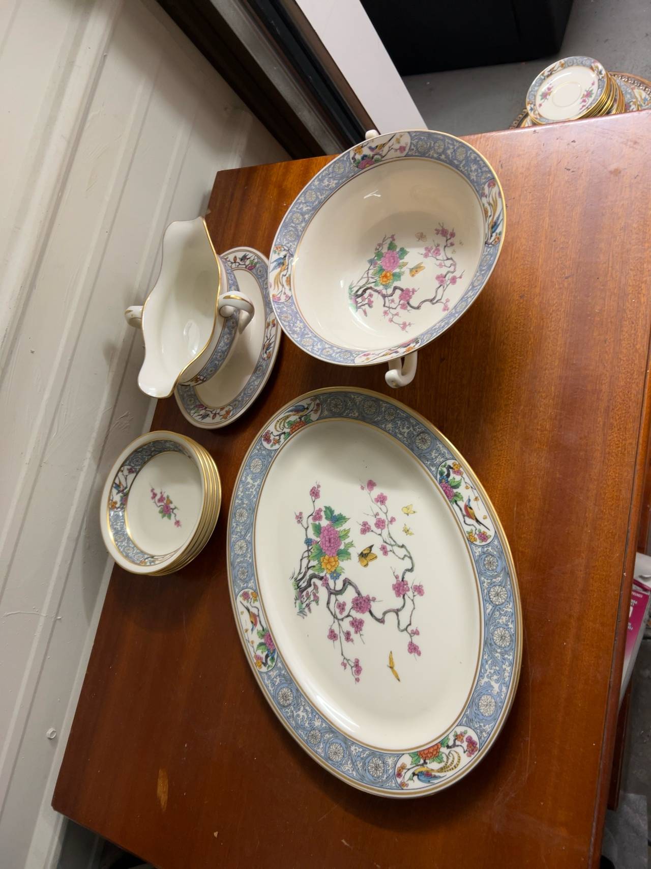 Lenox Ming Birds Oval Serving Platter " Gold Backstamp 7pcs