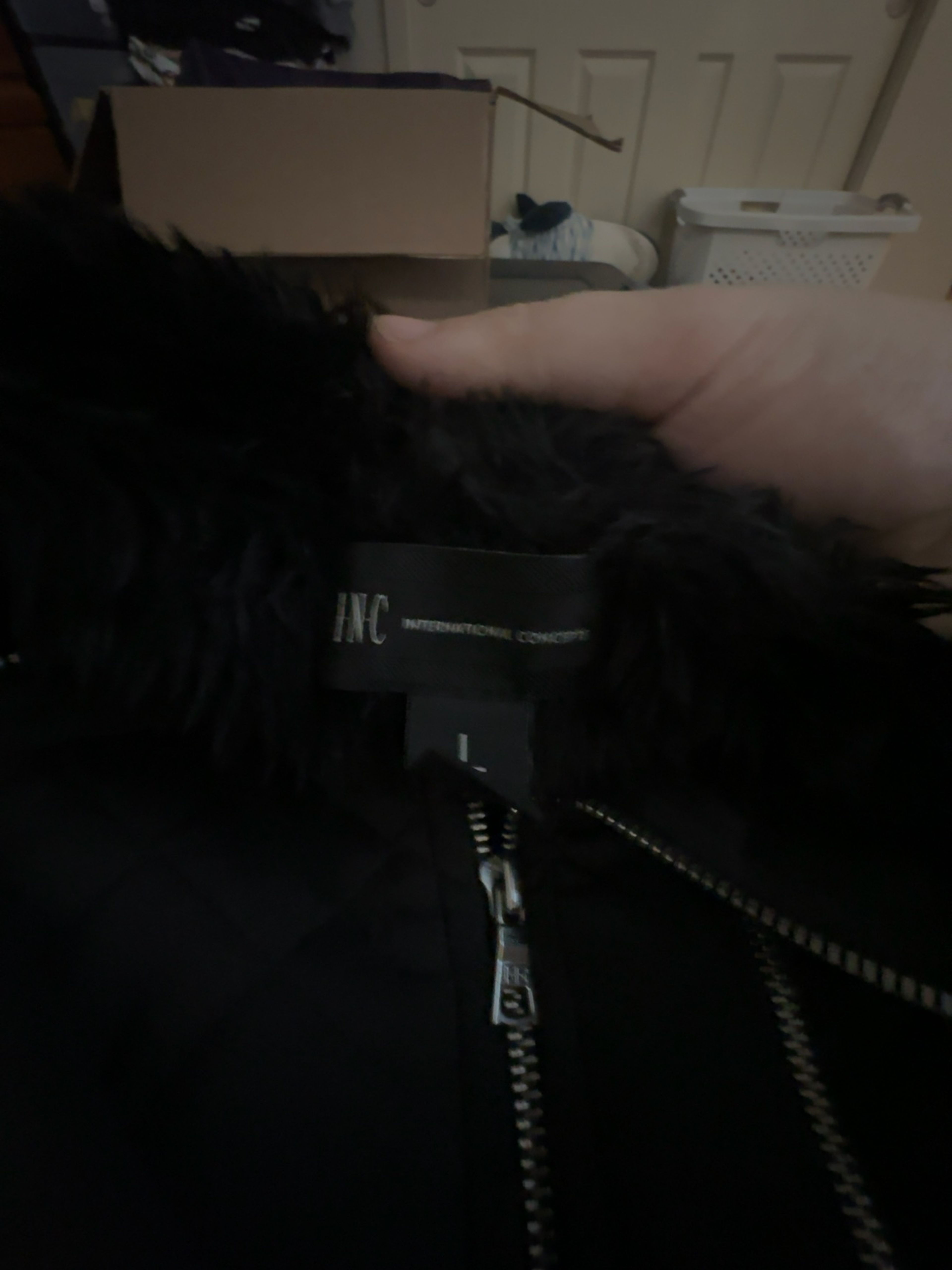 INC International Concepts Black Faux Fur Jacket Large