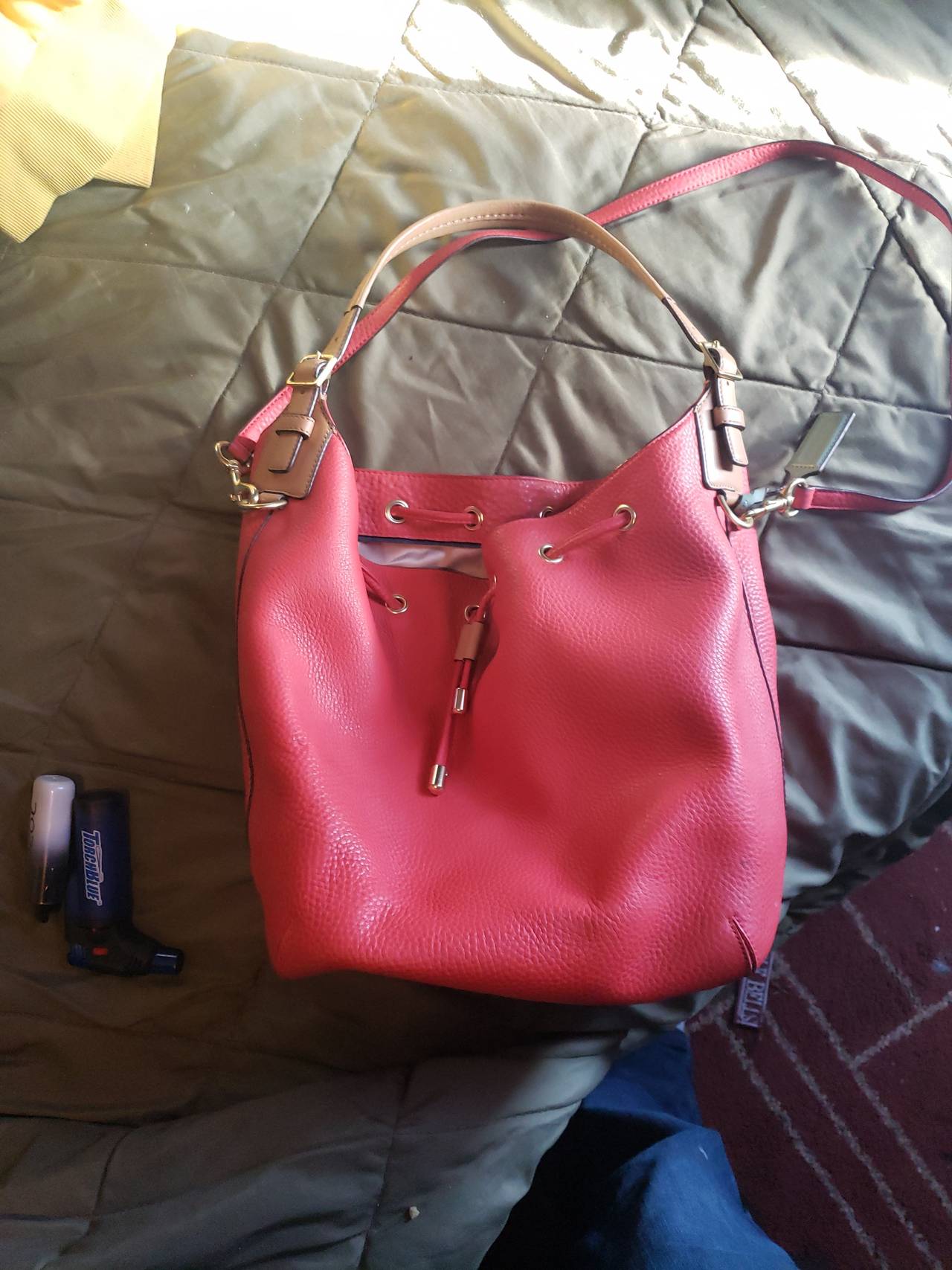 Coach Pebbled Leather Drawstring Bucket Bag