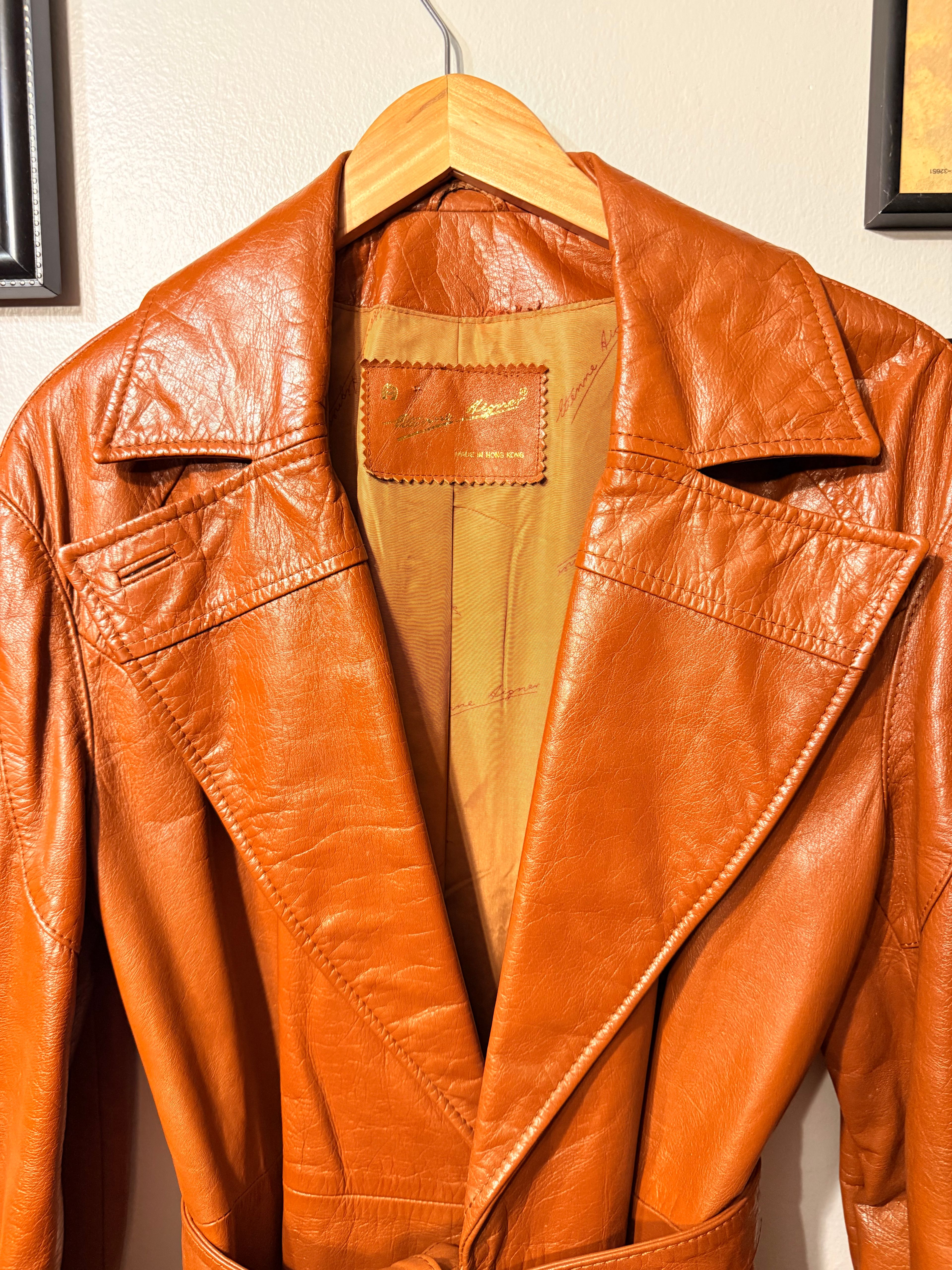 Montgomery Ward Vintage 70s Women's Leather Trench Coat - Image 2