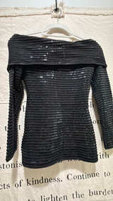St. John Evening Black Ribbed Sequin Twisted Drape Neck Long Sleeve Top: 10 - Image 2