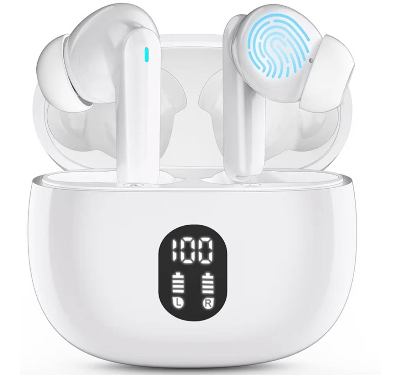 Active Noise Cancelling White Wireless Earbuds with Real Time Translation 