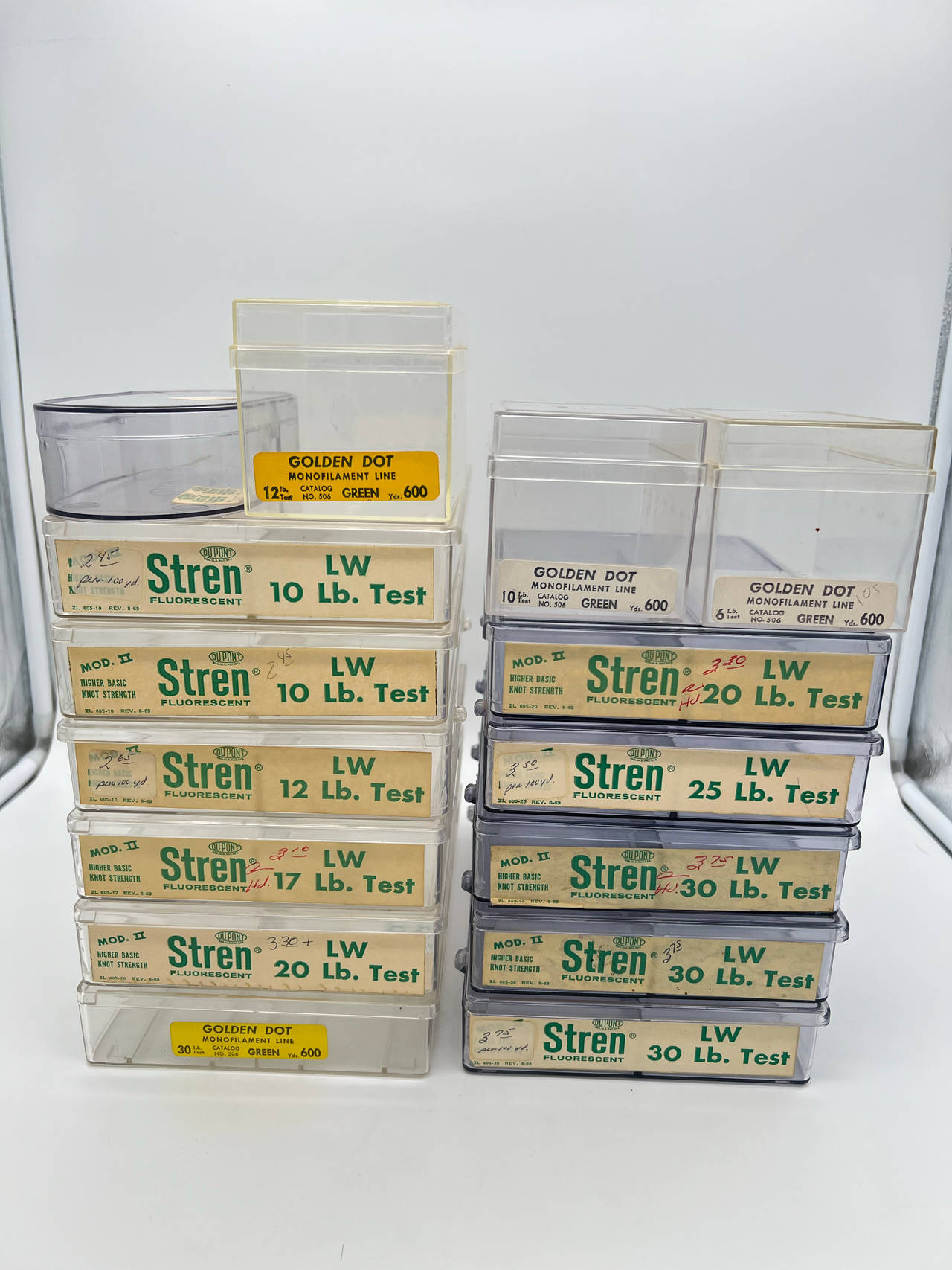 Vintage DuPont Stren Golden Dot Fishing Line Display Boxes Empty Plastic case