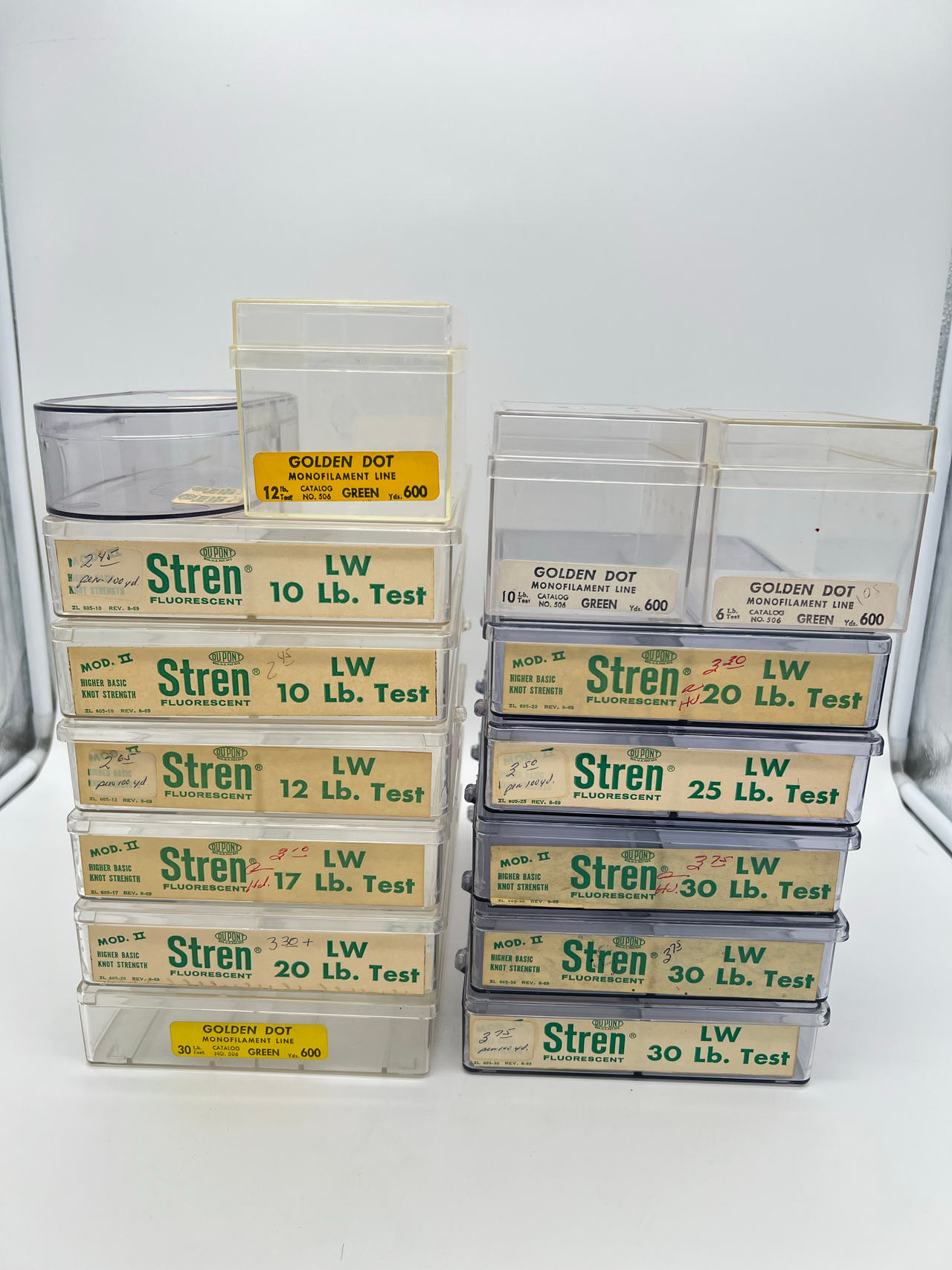 Vintage DuPont Stren Golden Dot Fishing Line Display Boxes Empty Plastic case
