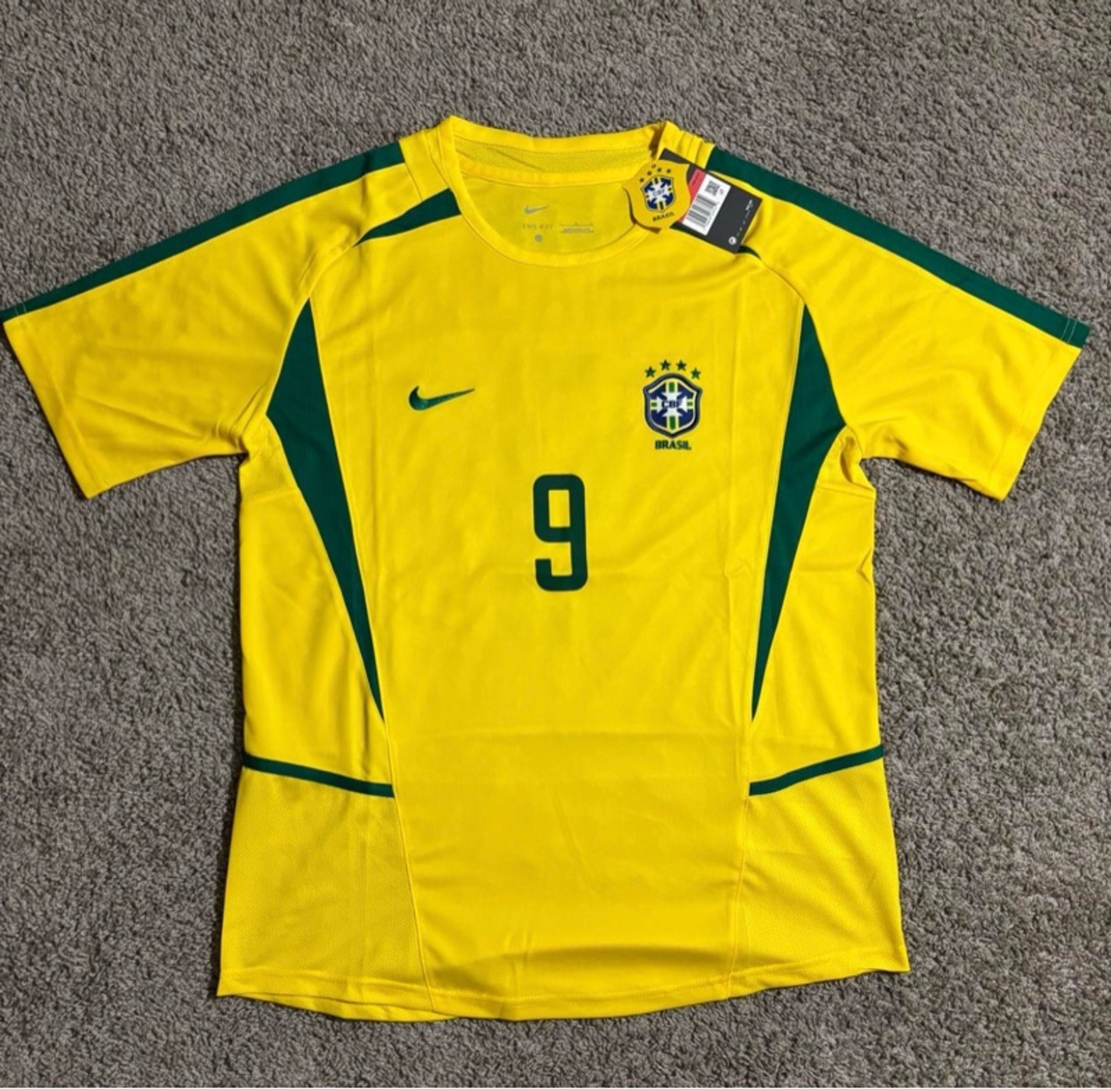 Nike Brazil 2002 Home Jersey Yellow Ronaldo #9