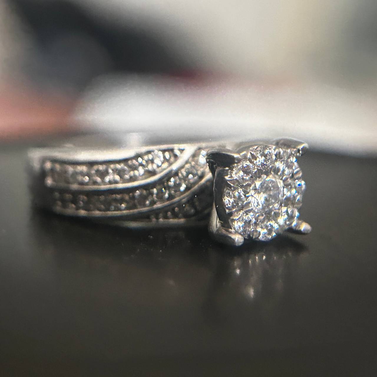 Diamond Cluster Engagement Ring in White Gold