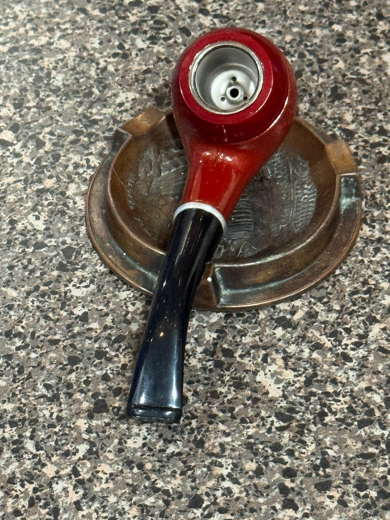 Vintage Style Red Tobacco Pipe with Metal Bowl