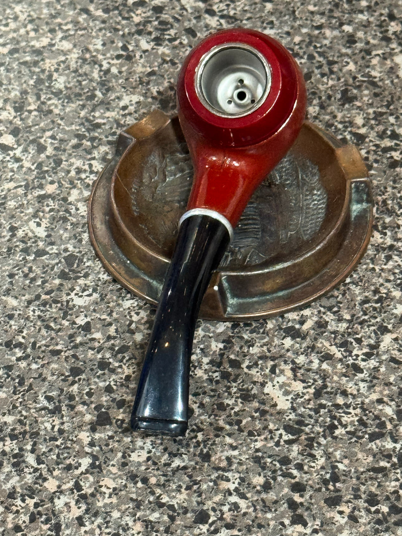 Vintage Style Red Tobacco Pipe with Metal Bowl