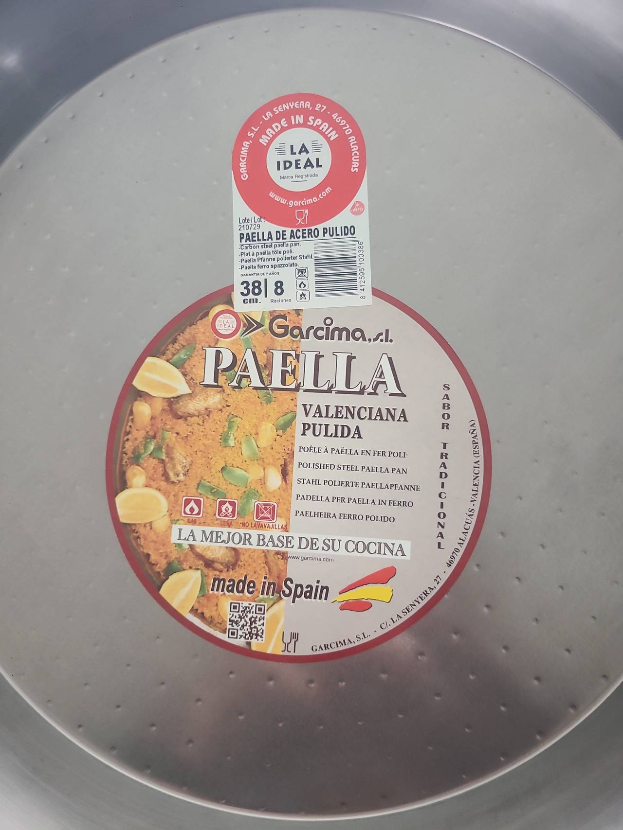 New Garcima La Ideal Polished Steel Paella Pan 38cm
