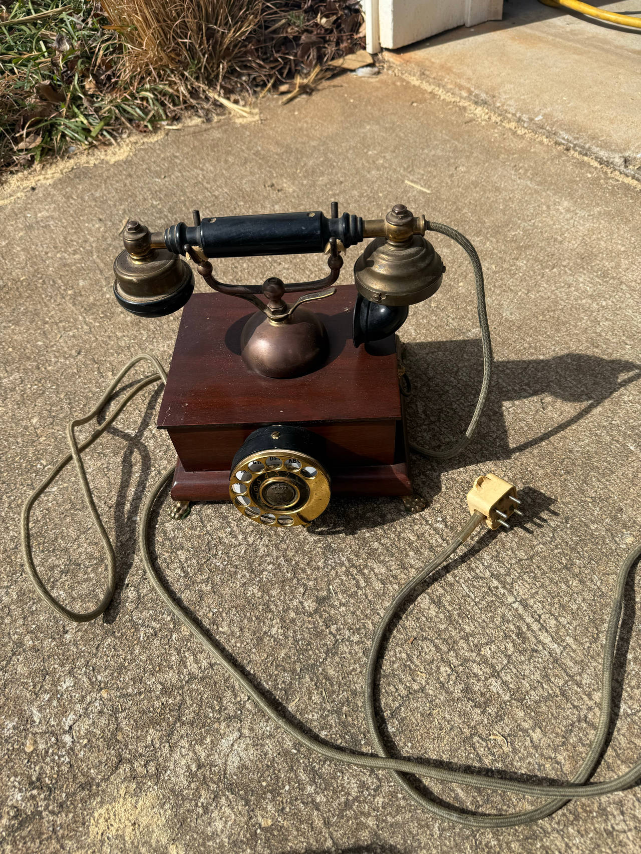 Vintage Wood and Brass Rotary Telephone
