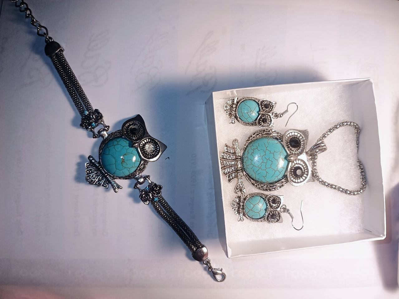 Owl Jewelry Set with Faux Turquoise
