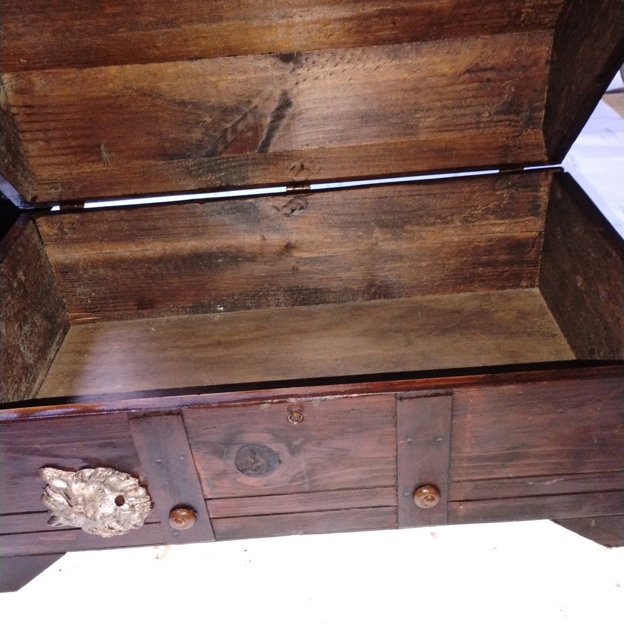 Vintage Style Wooden Treasure Chest Trunk with Wolf Emblem