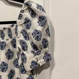 Jcrew Puff Sleeve Smocked Dress XXS white with blue floral print - Image 3