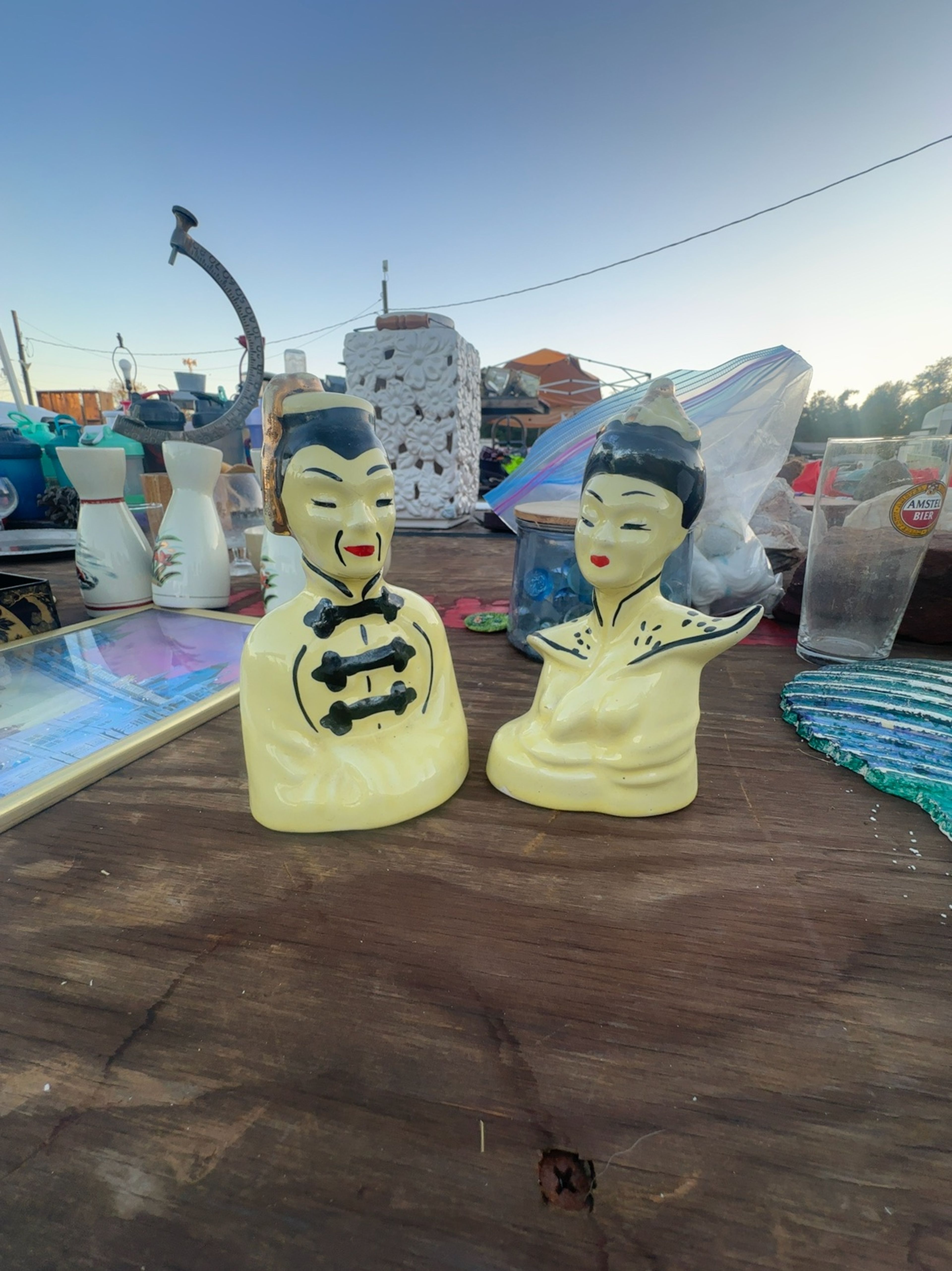 Vintage Asian Ceramic Figurine Bust Pair