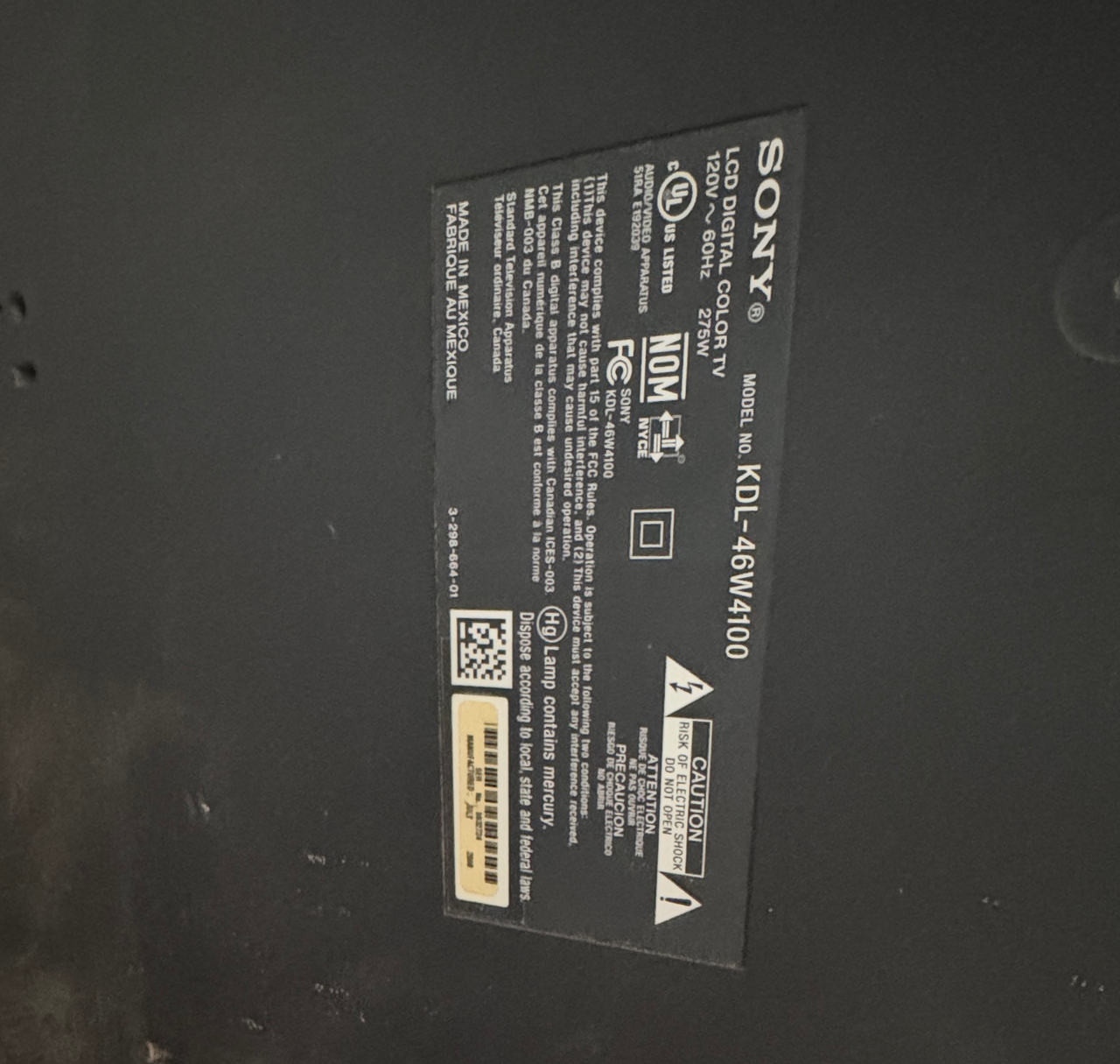 Sony Bravia KDL-46W4100 46" LCD TV