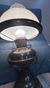 Vintage Brass Hurricane Lamp with Floral Shade - Image 6