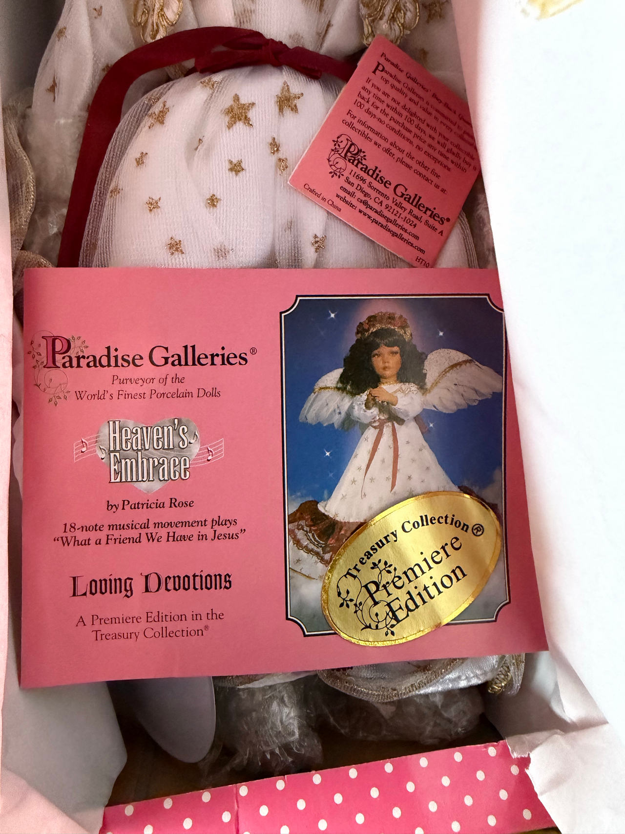Vintage Paradise Galleries Porcelain Angel Doll – Heaven’s Embrace – Music Box