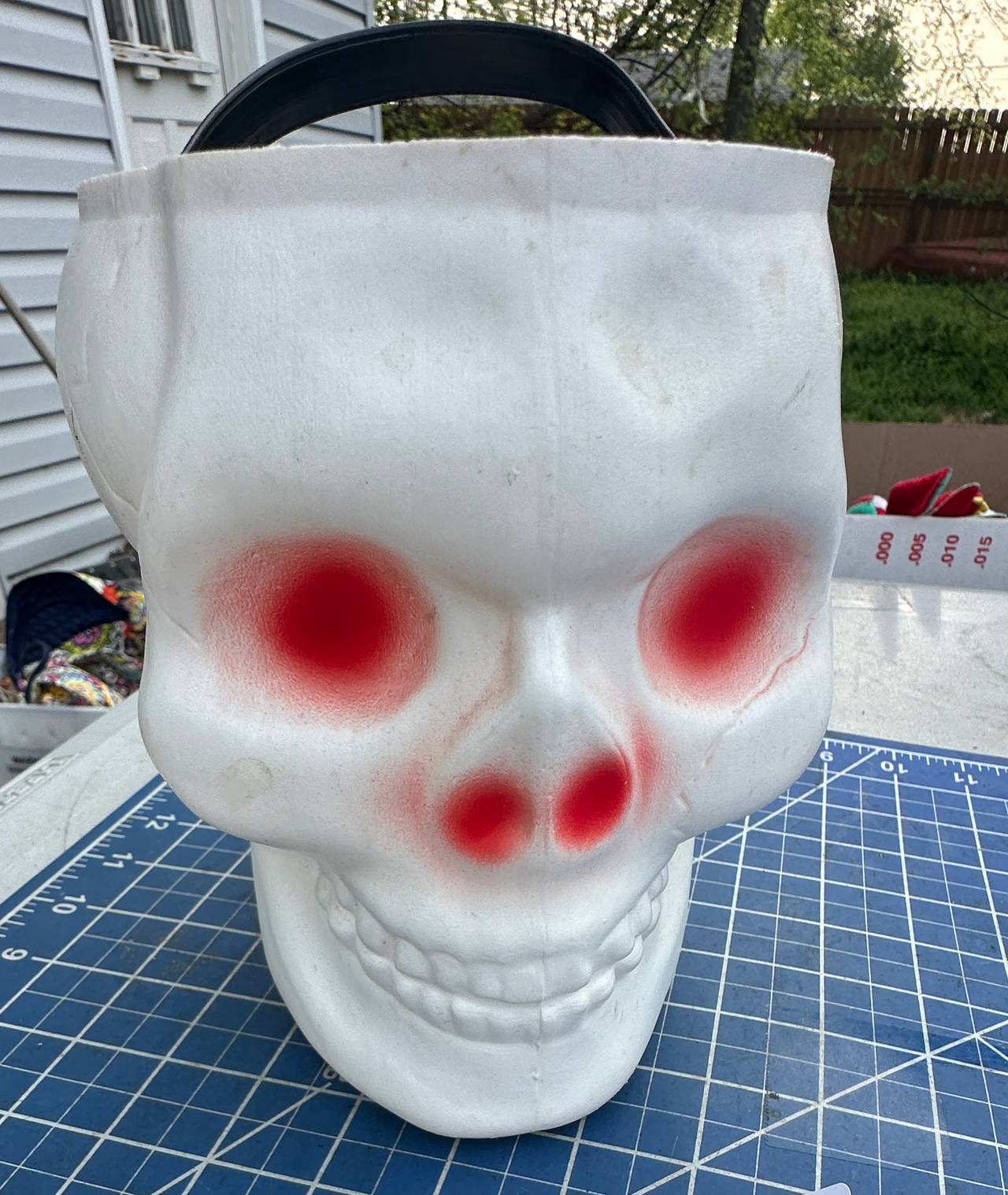 Empire Skull Blow Mold Halloween Candy Bucket vtg 2002