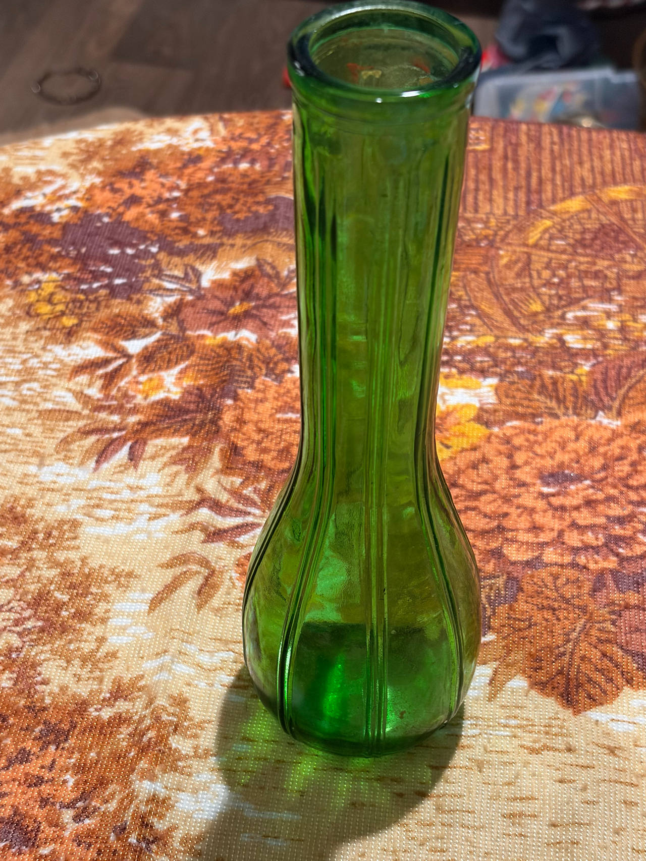 Vintage Green Ribbed Glass Bud Vase